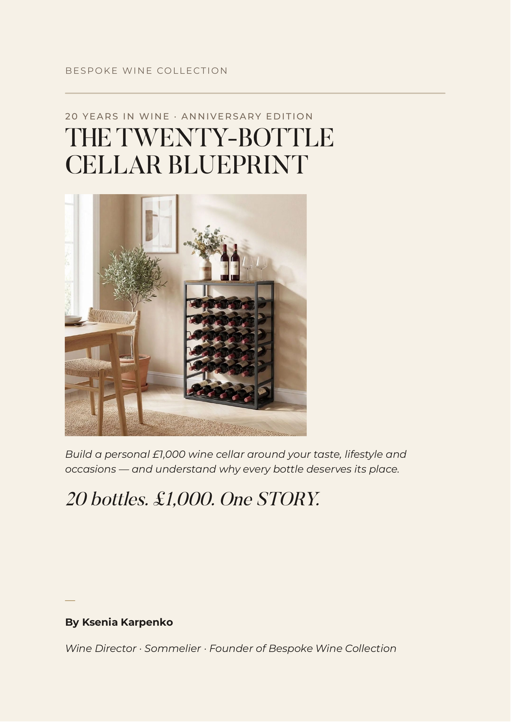 The actual cover of The Twenty-Bottle Cellar Blueprint by Ksenia Karpenko